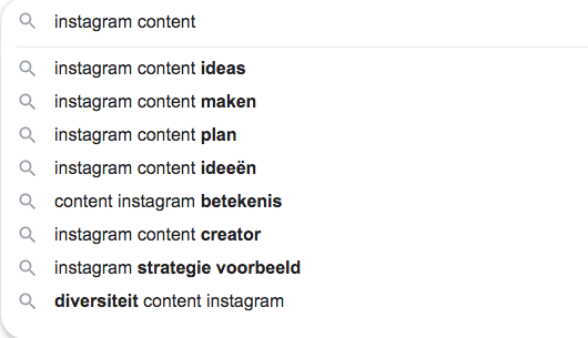 Zoekwoorden via google content 